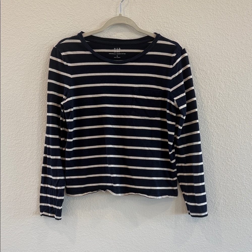 GAP Organic cotton Navy and White Striped Crop Top Long Sleeve